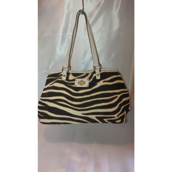 Antonio Melani Zebra Striped Canvas Tote w. Leather Trim - Picture 3 of 13